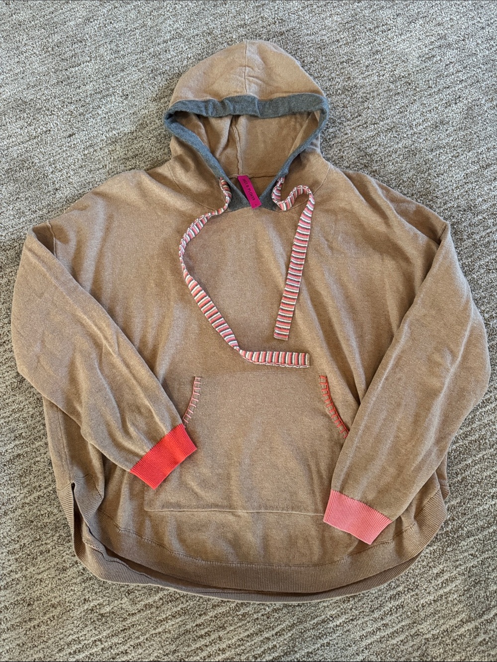 Cozy Women's Hooded Sweater in Brown with Pink Trim